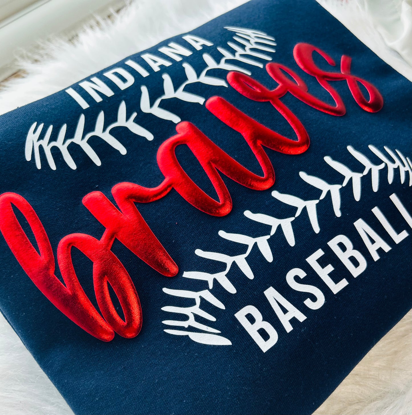 Indiana Braves Baseball Metallic Puff Design