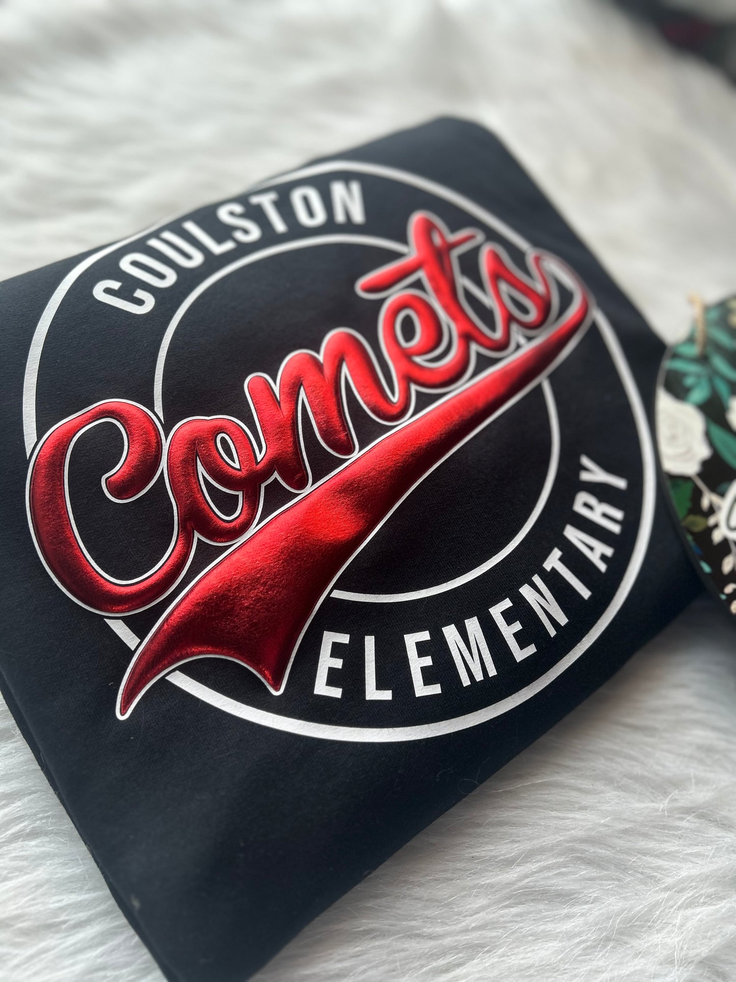 Coulston Elementary Comets Metallic Puff Design with Flat Back Logo