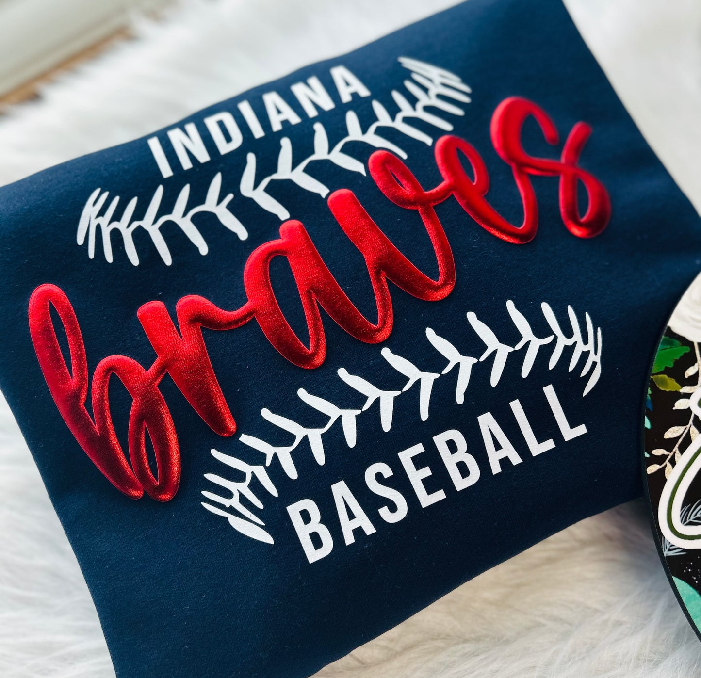 Indiana Braves Baseball Metallic Puff Design