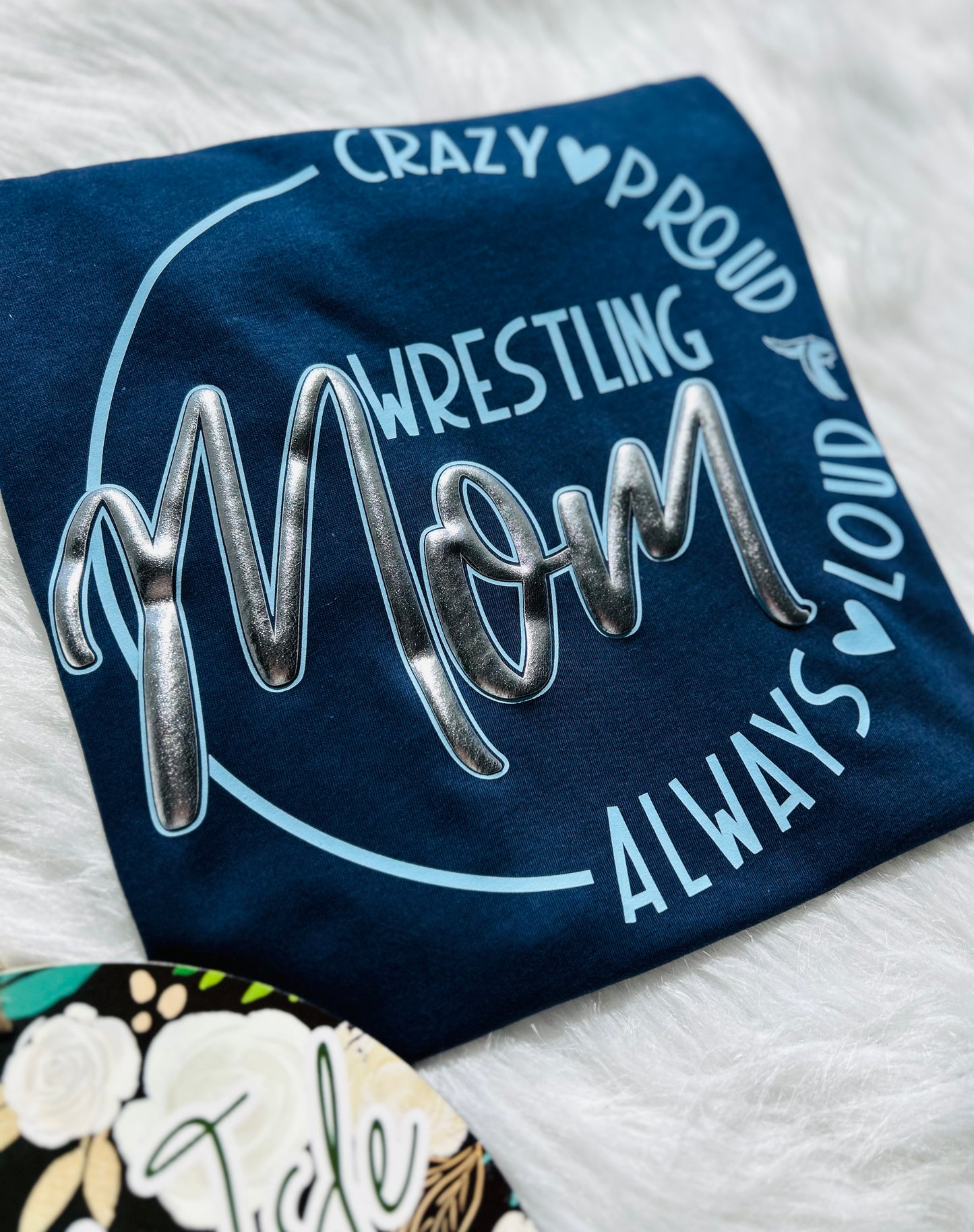 Crazy Proud Falcon Wrestling Metallic Puff "Mom" Design with Flat Custom Back