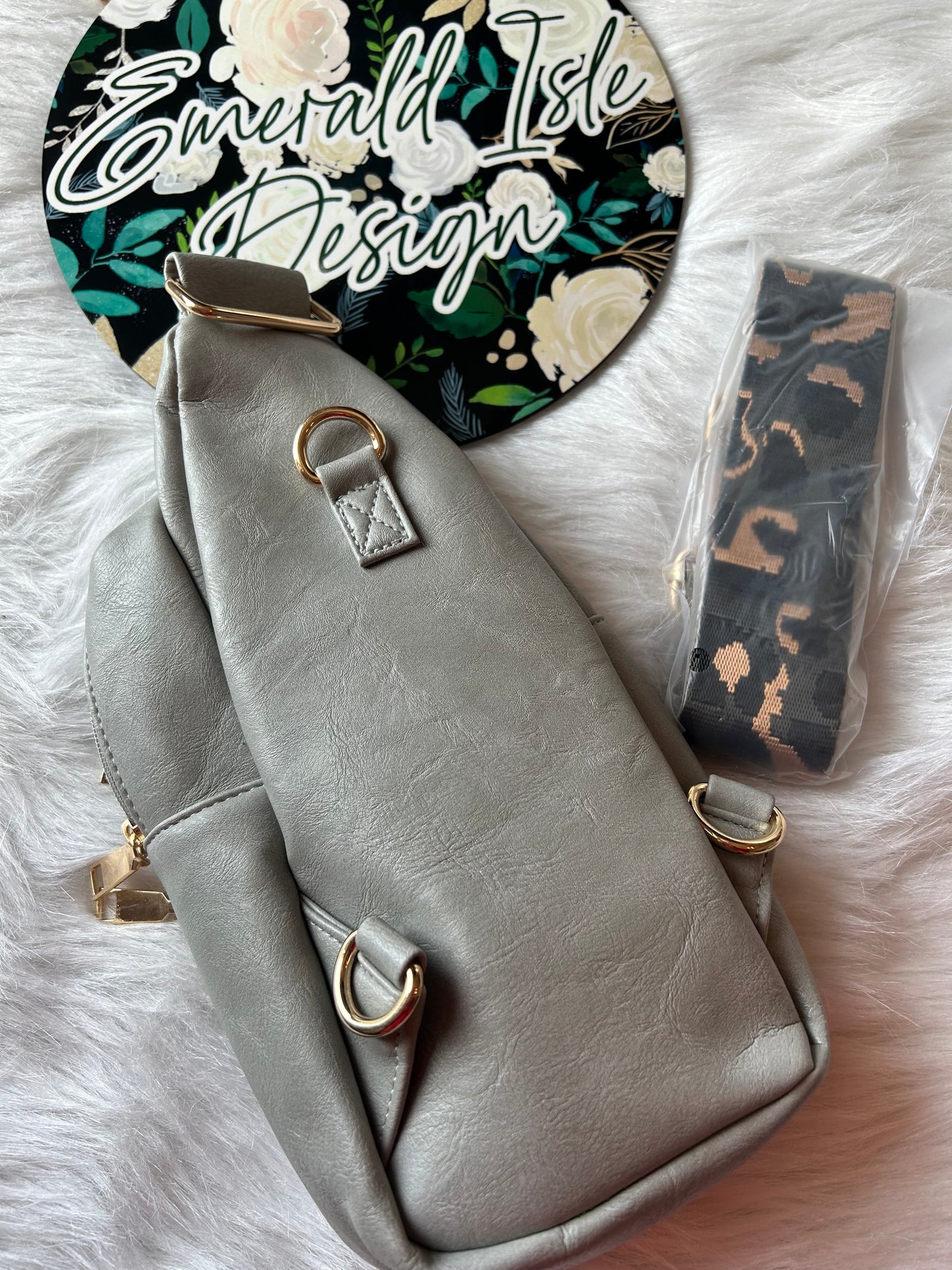 Gray Leopard Sling Crossbody