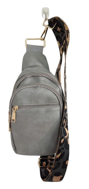 Gray Leopard Sling Crossbody