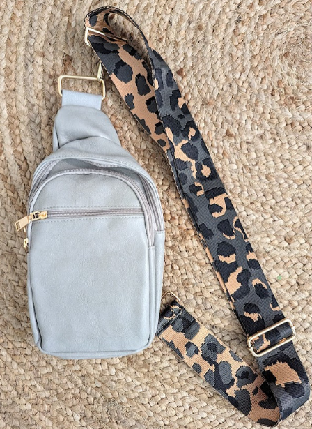 Gray Leopard Sling Crossbody