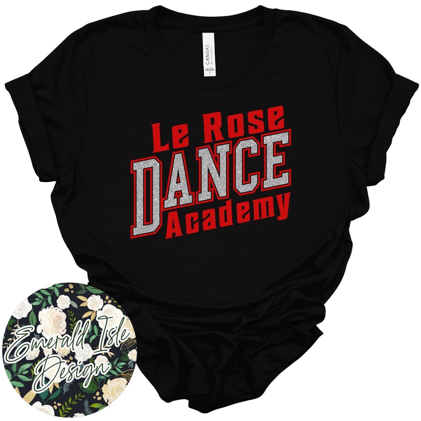 Le Rose Dance Academy Slant Design with Options for Flat Gray OR Silver Glitter