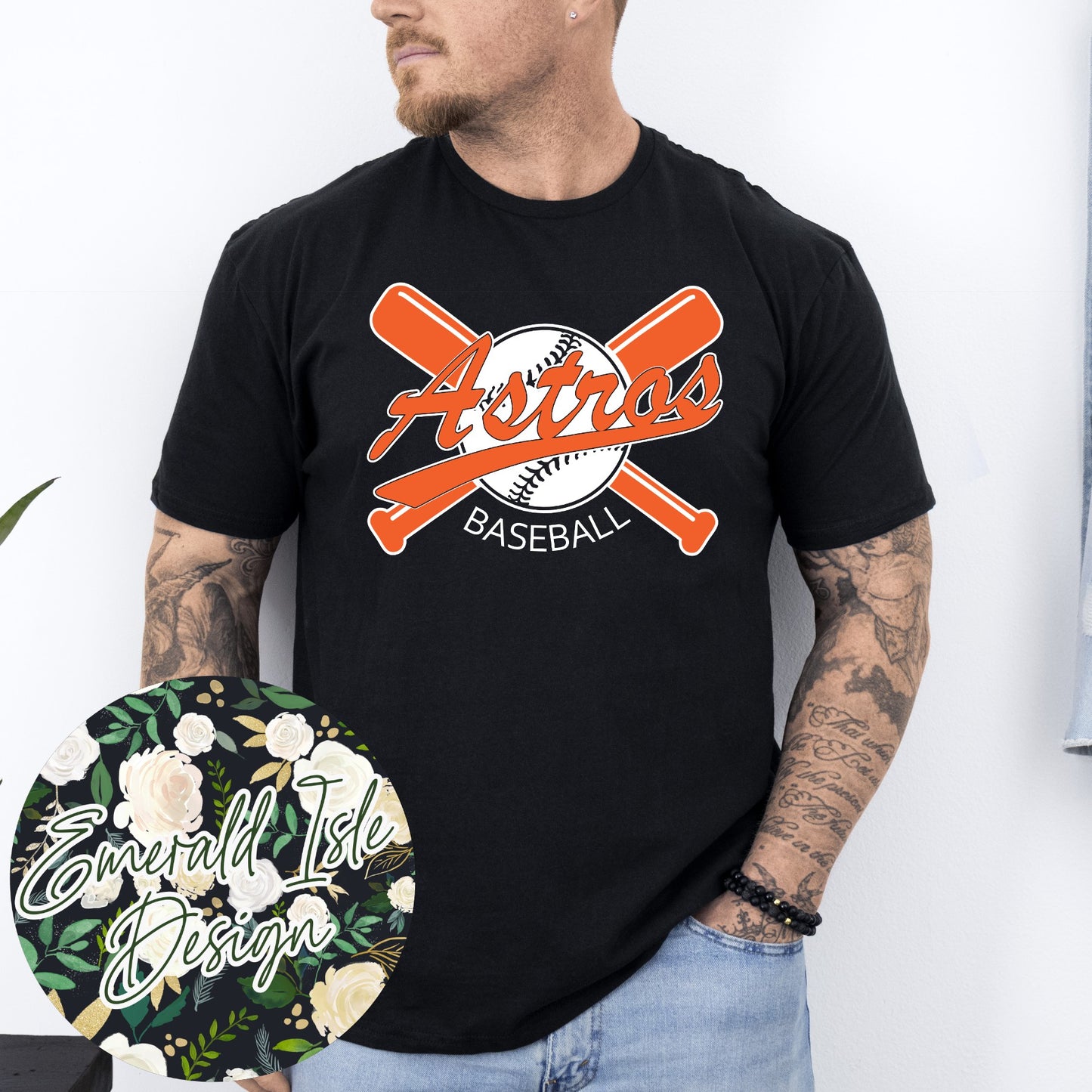 Astros Baseball Crossed Bats Design