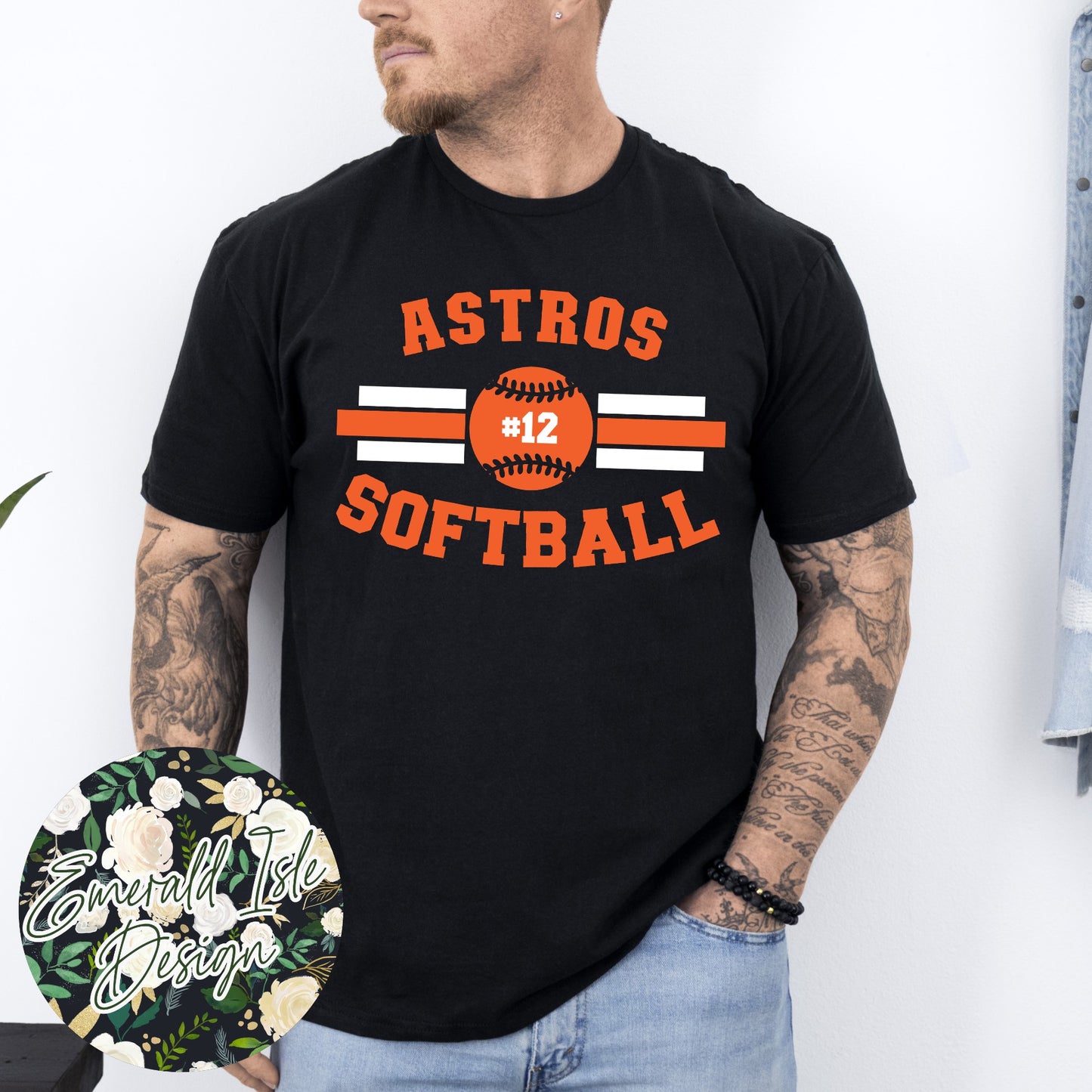 Astros Softball Stripes Design with CUSTOM NUMBER