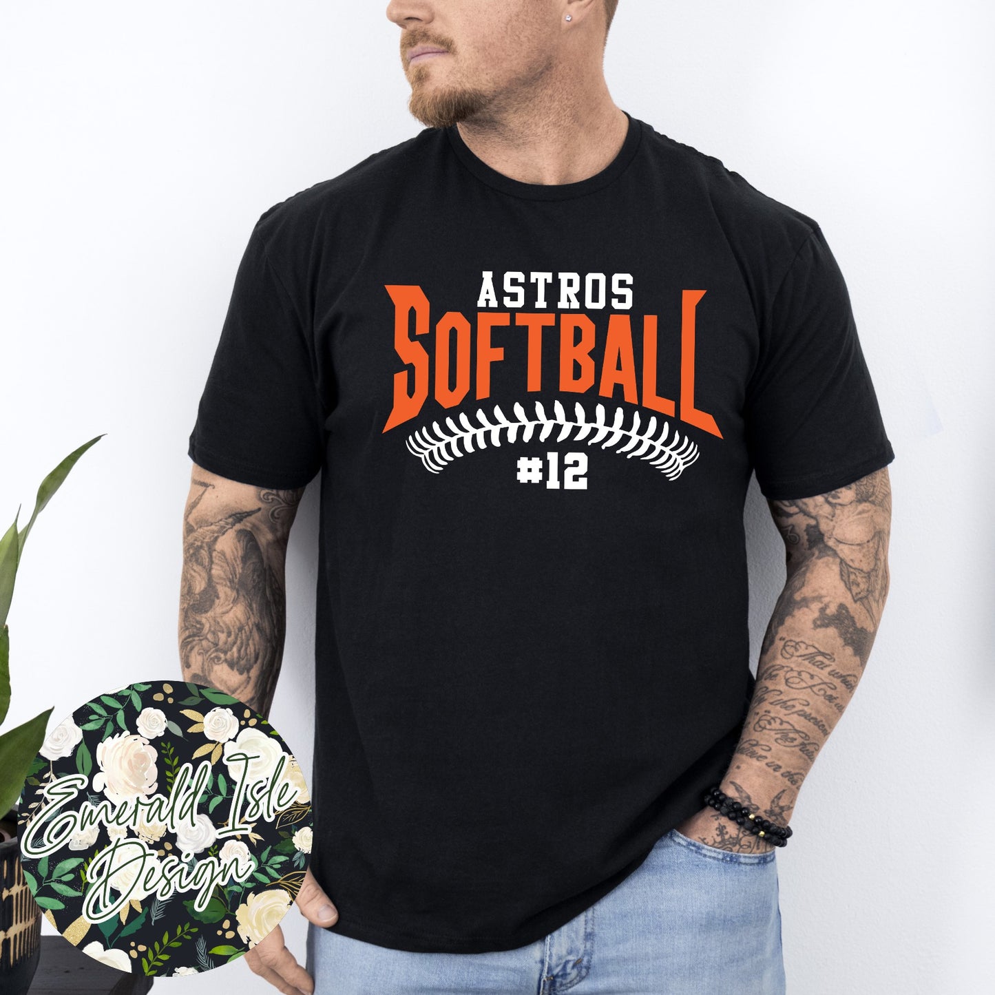 Astros Softball Lace Design with CUSTOM NUMBER