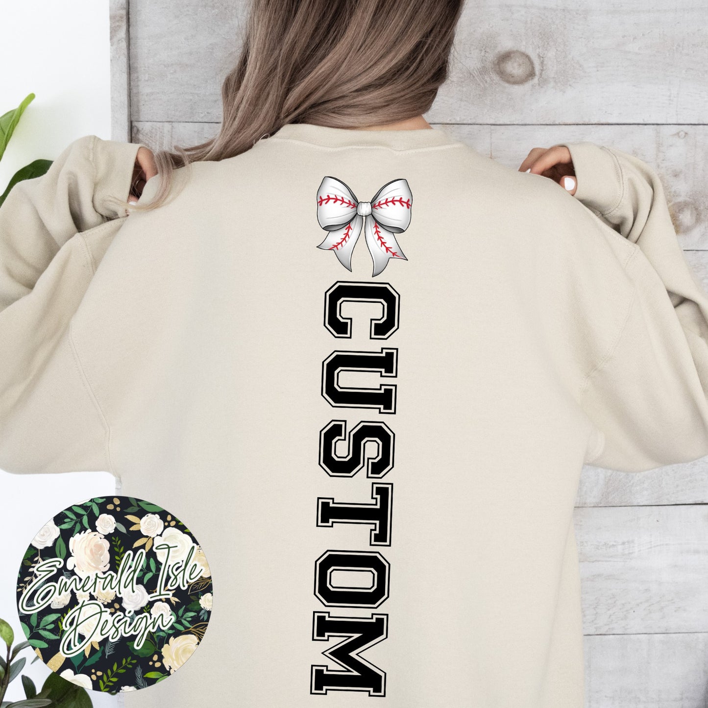 Baseball Mom Bow with CUSTOM OVERSIZED BACK Design Crewneck Sweatshirt