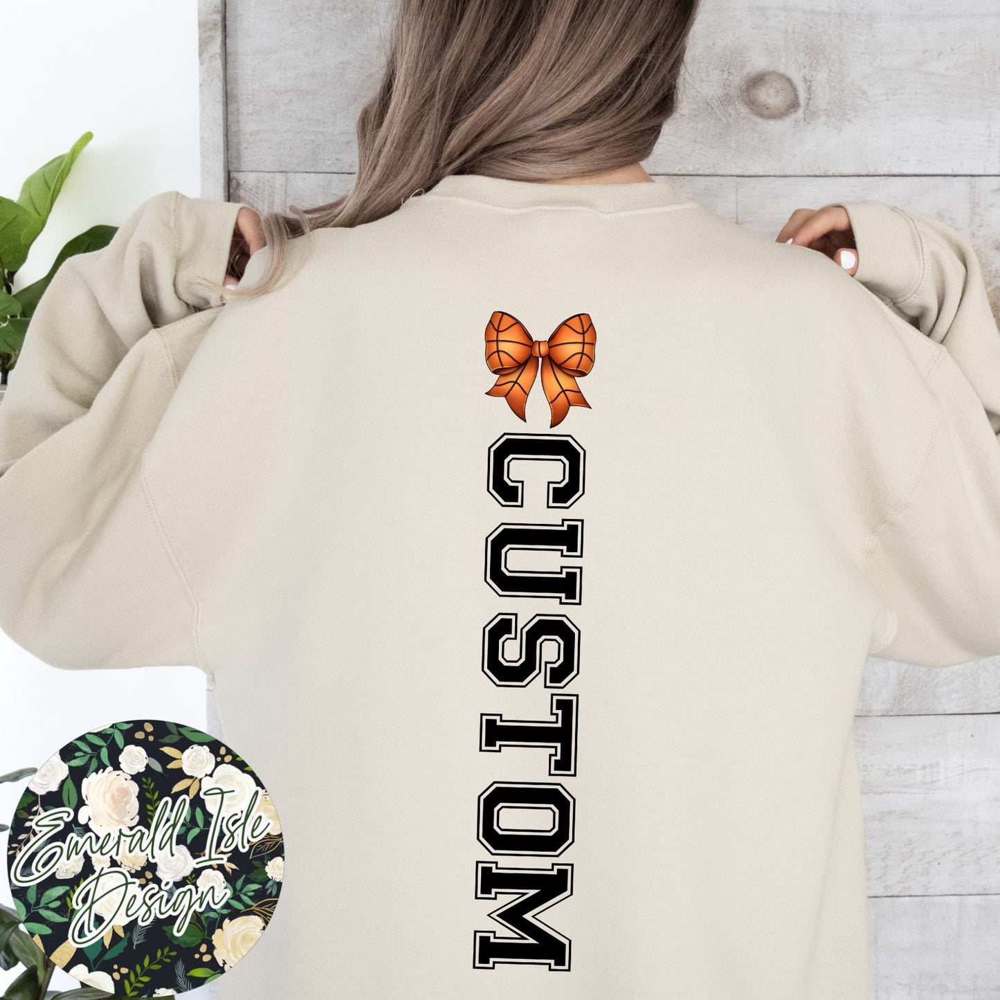 Basketball Mom Bow with CUSTOM OVERSIZED BACK Design Crewneck Sweatshirt