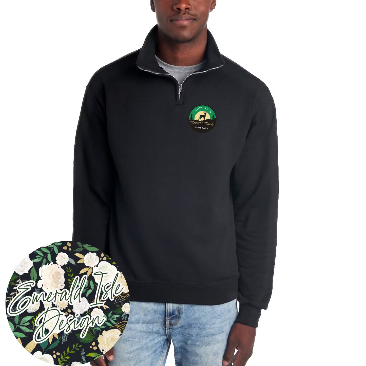 Bustin' Bucks Minerals Unisex 1/4 Zip Cadet Collar Sweatshirt