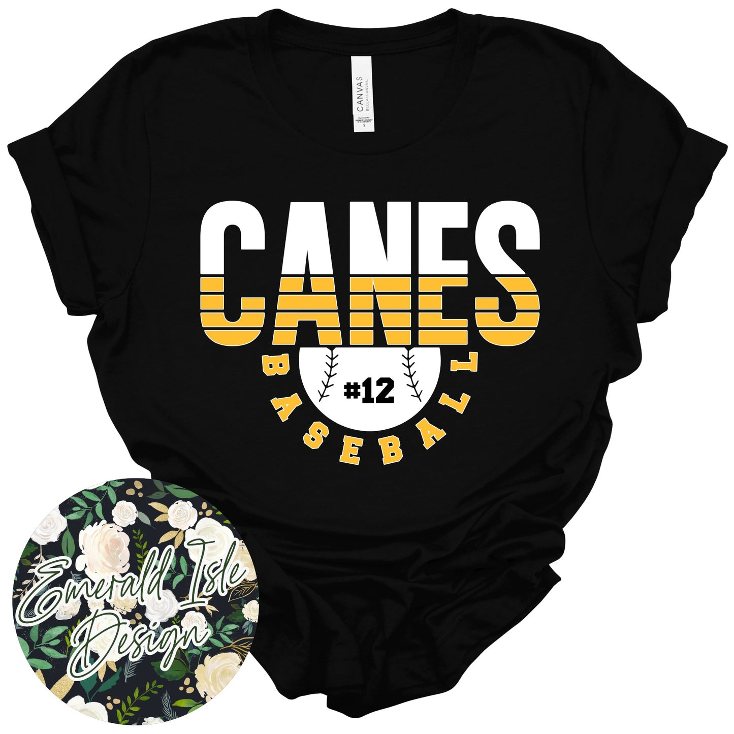 Canes Spliced Baseball Design with CUSTOM NUMBER
