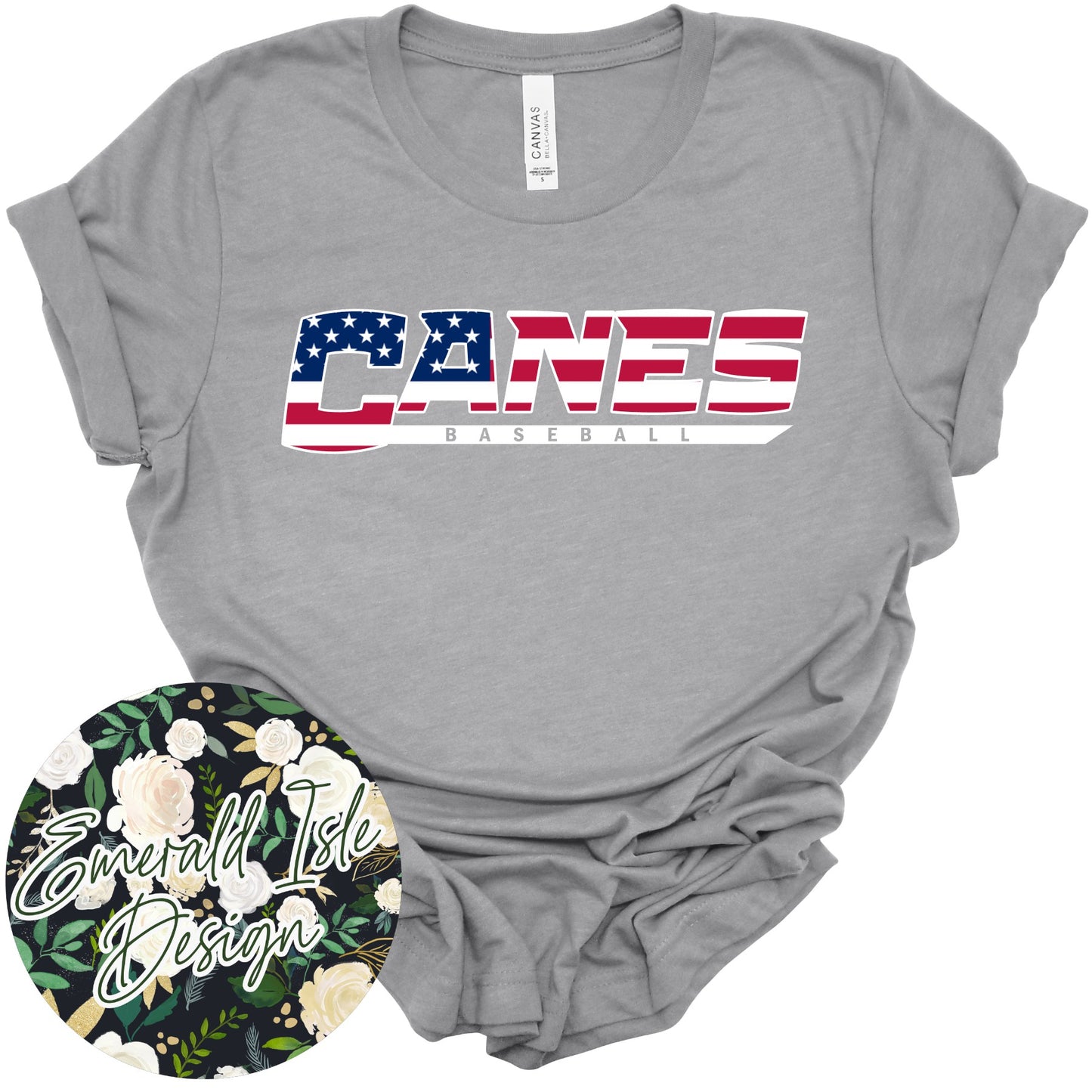 Canes Baseball Underline American Flag Design