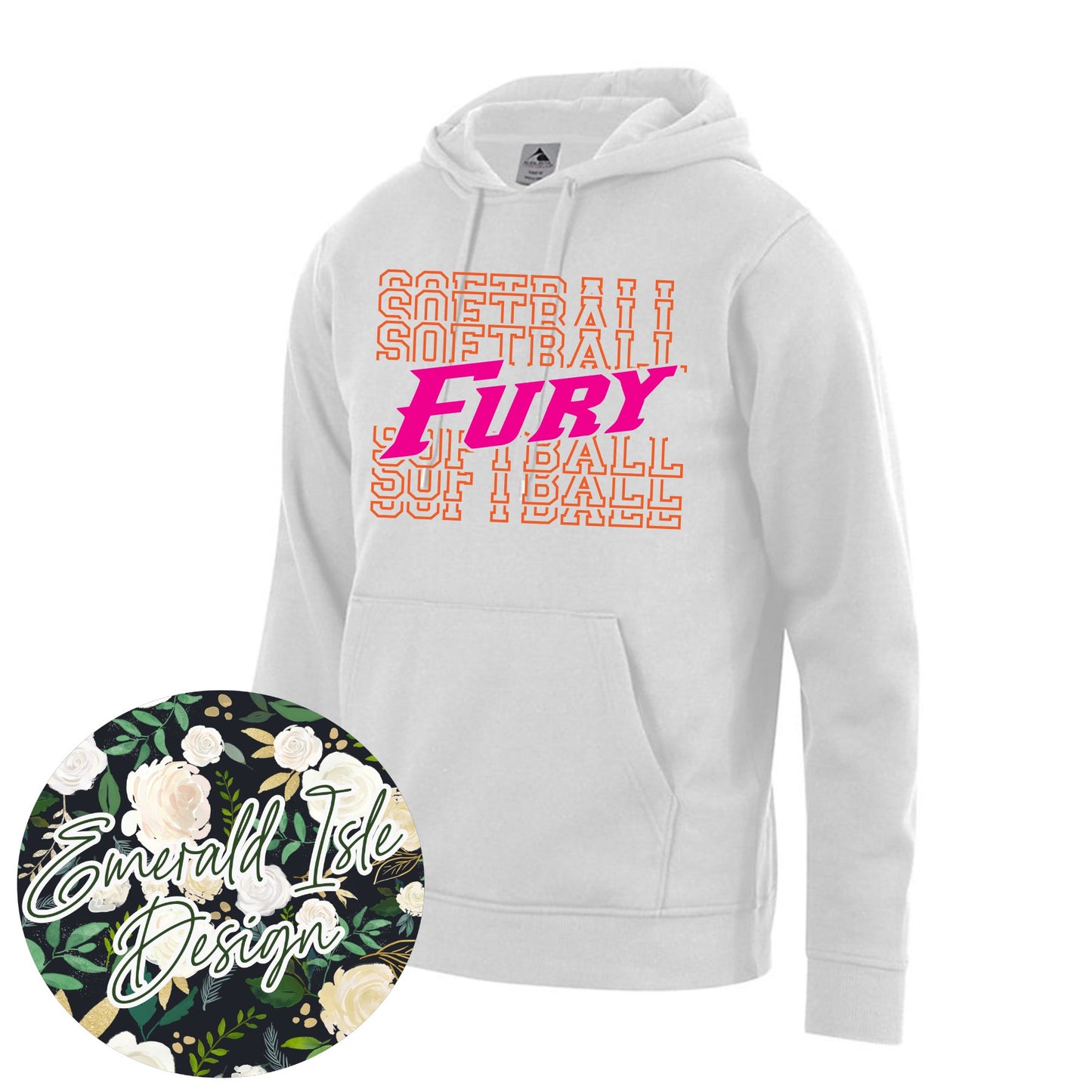 Fury Softball Repeat Design with Option of Glitter or Metallic Puff On Augusta Performance Apparel