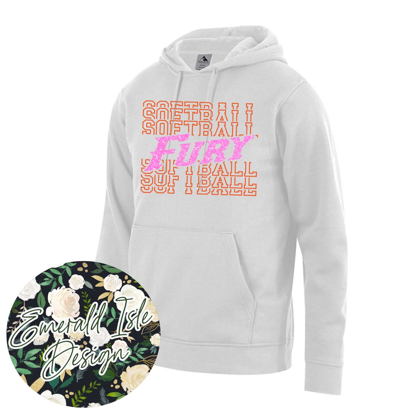 Fury Softball Repeat Design with Option of Glitter or Metallic Puff On Augusta Performance Apparel