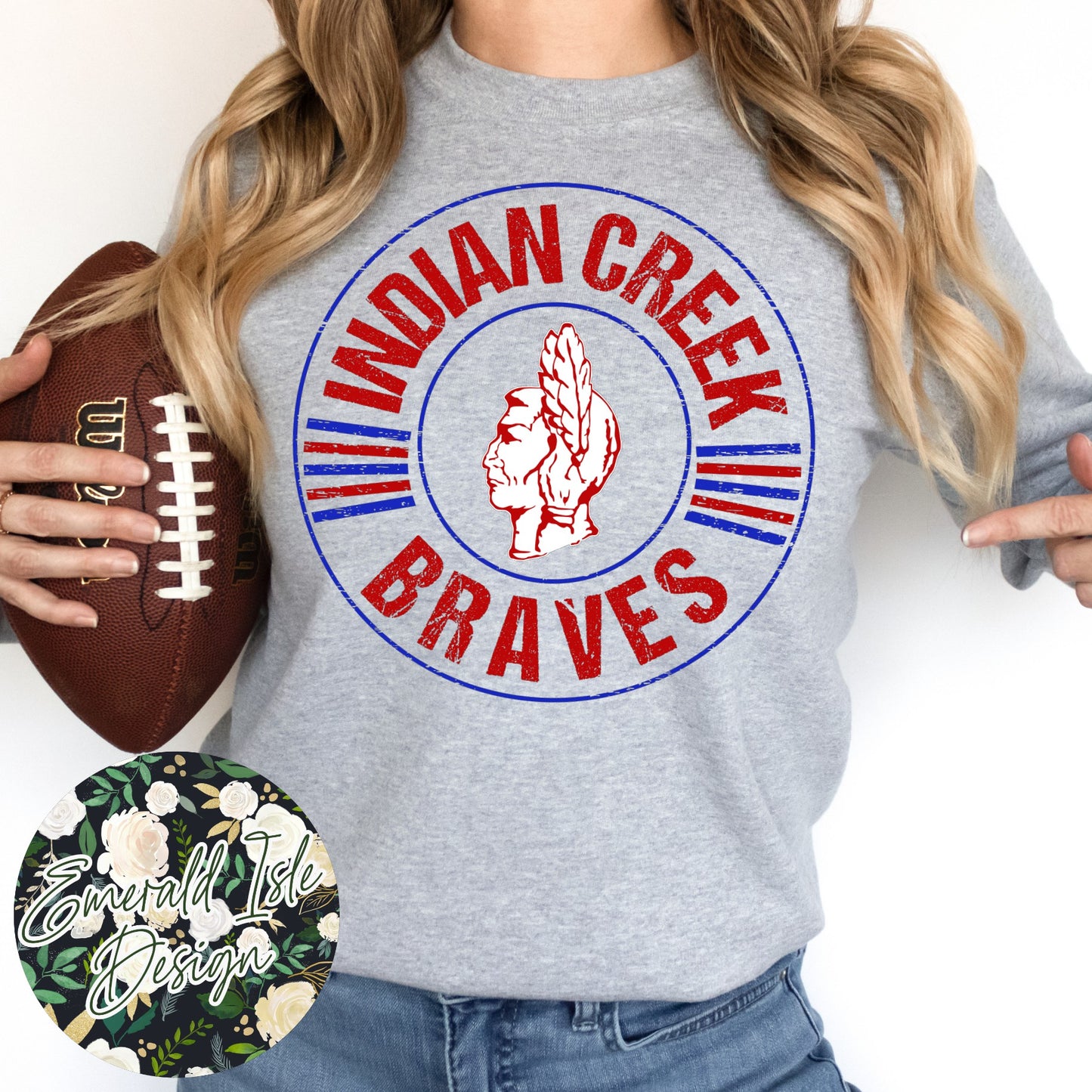 Indian Creek Braves Distressed Circle Design