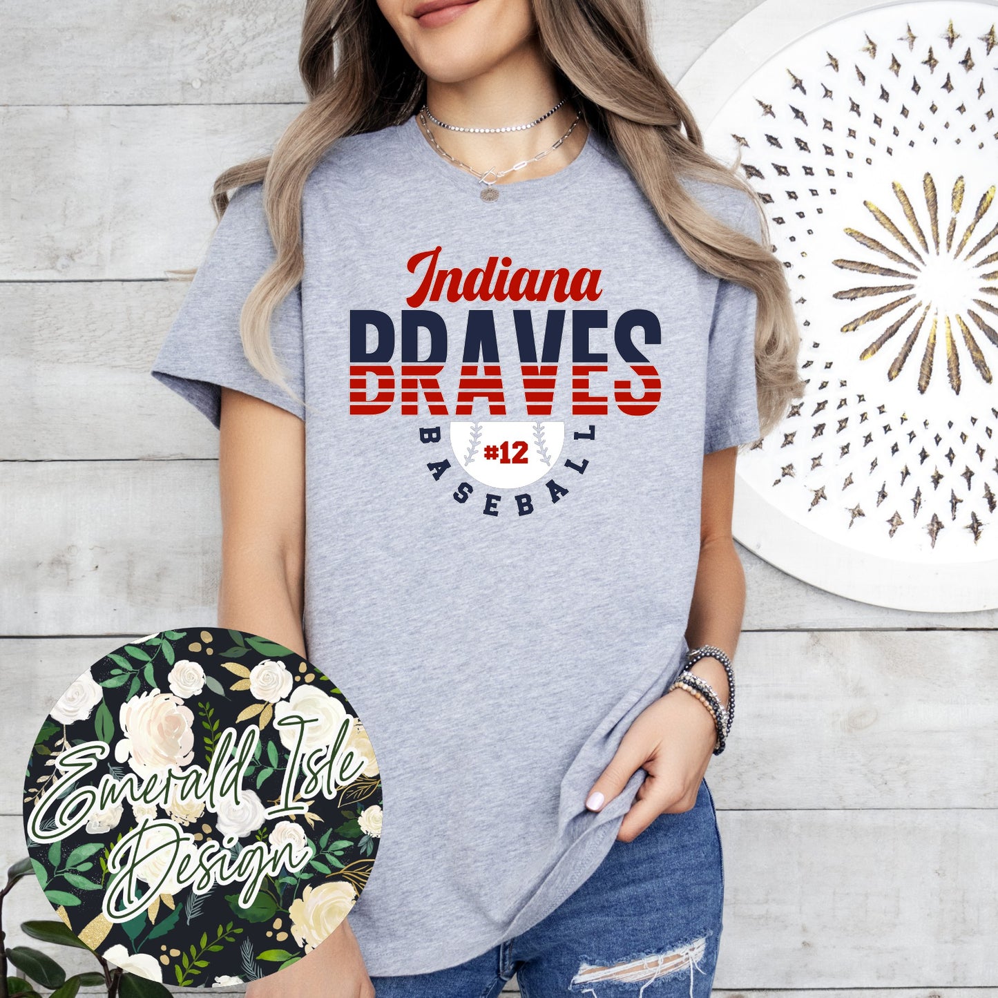 Indiana Braves Spliced Baseball Design with CUSTOM NUMBER
