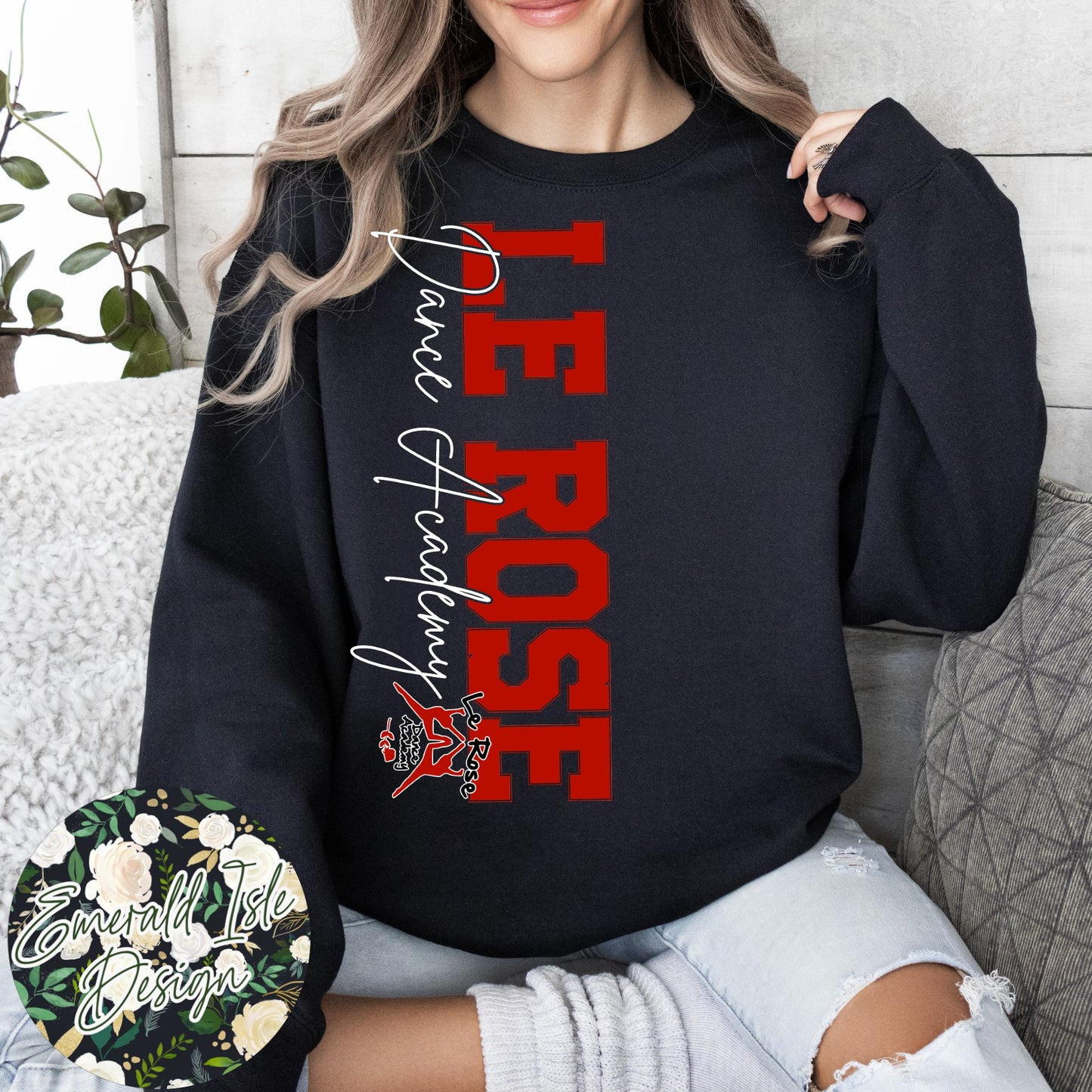 Le Rose Dance Academy OVERSIZED Vertical Varsity Design Crewneck Sweatshirt