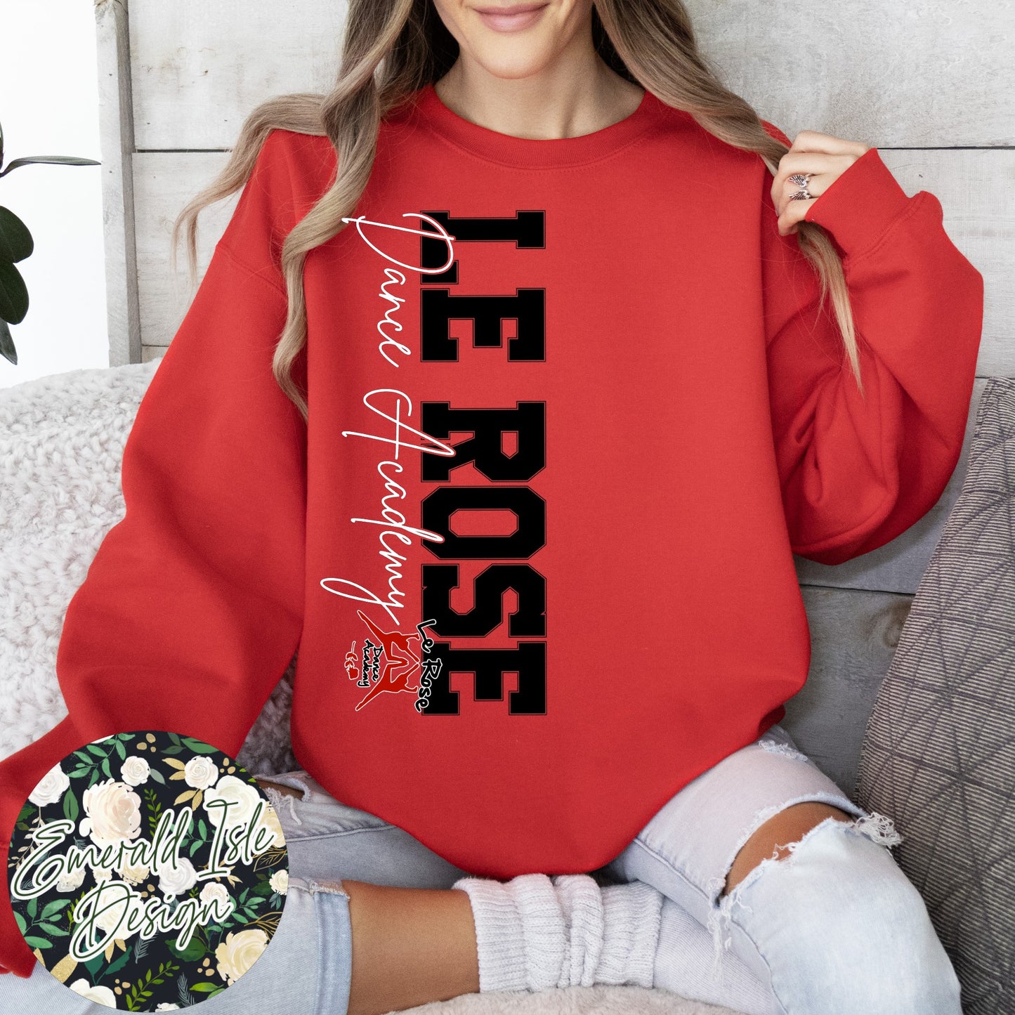 Le Rose Dance Academy OVERSIZED Vertical Varsity Design Crewneck Sweatshirt