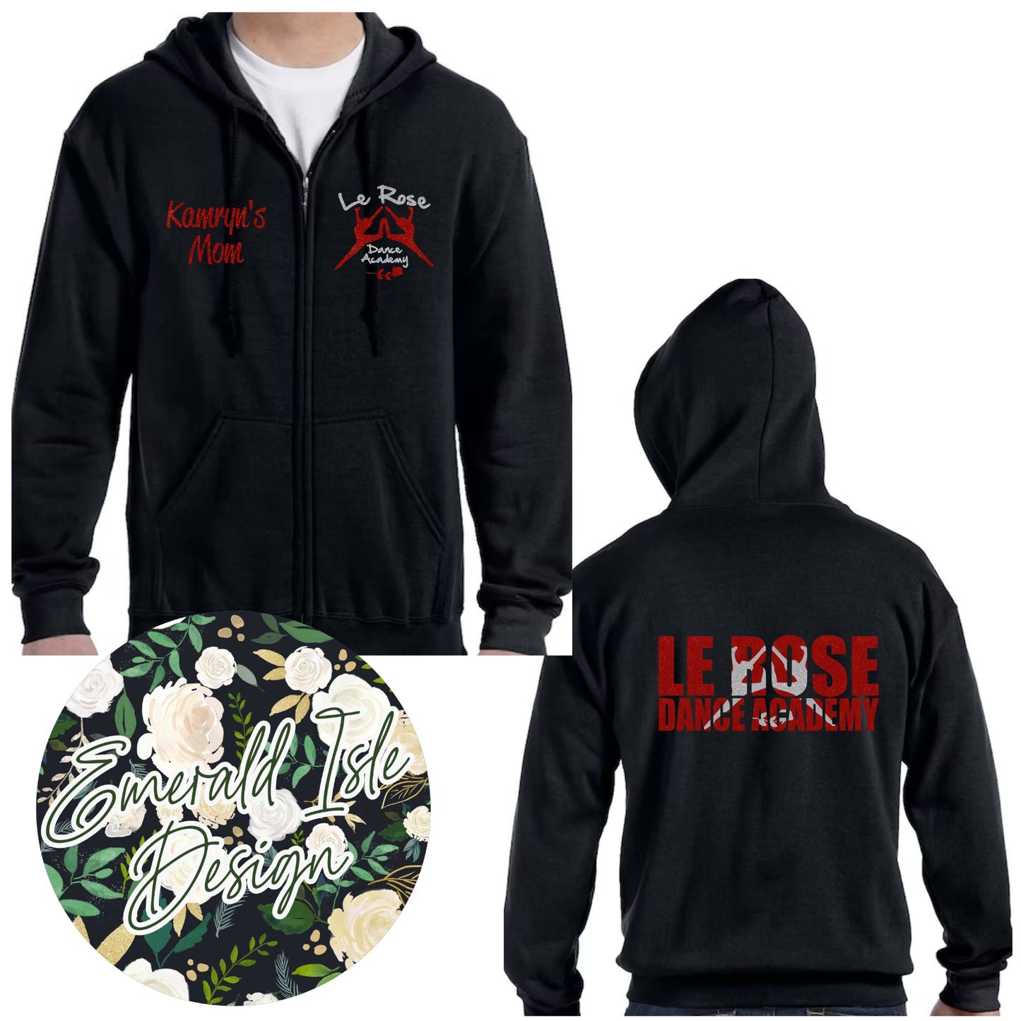 Le Rose Dance Academy **GLITTER & CUSTOM** Unisex Full Zip Sweatshirt
