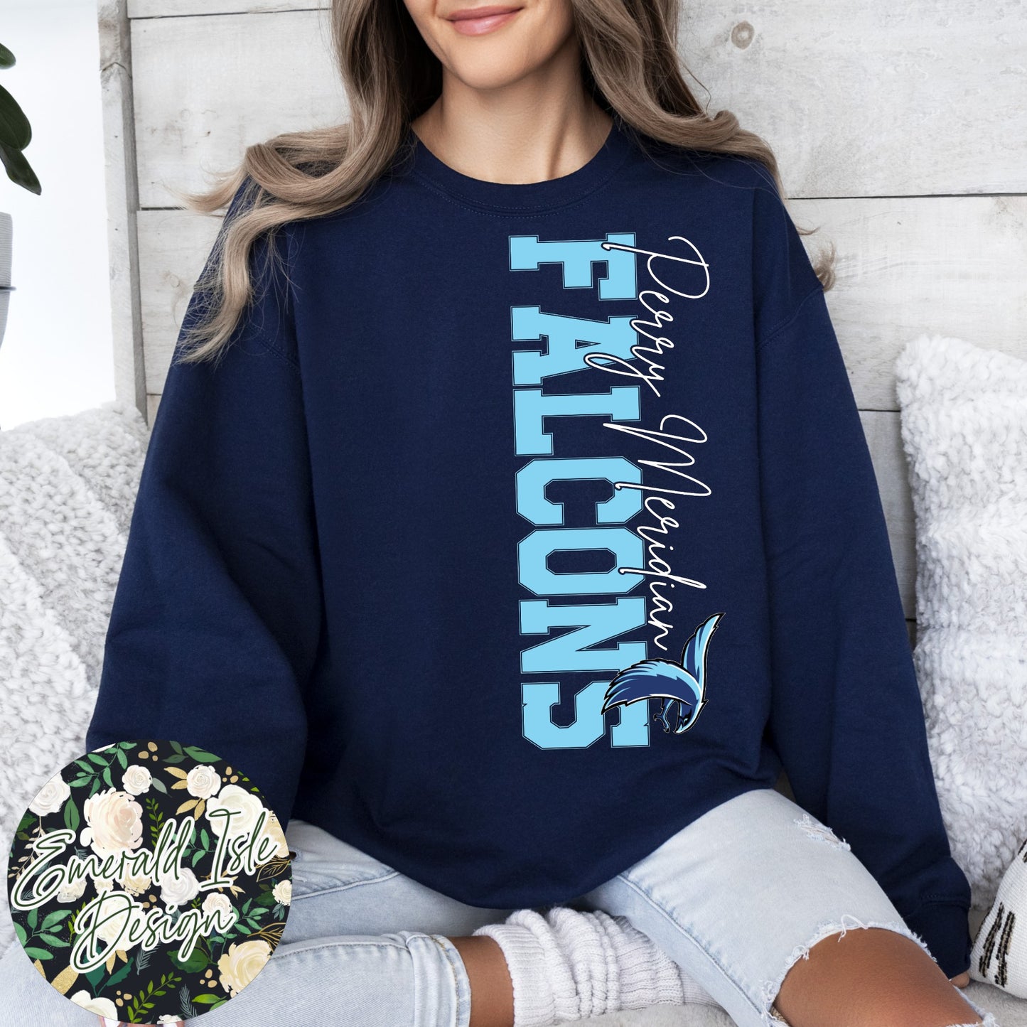 Perry Meridian OVERSIZED Vertical Varsity Design Crewneck Sweatshirt