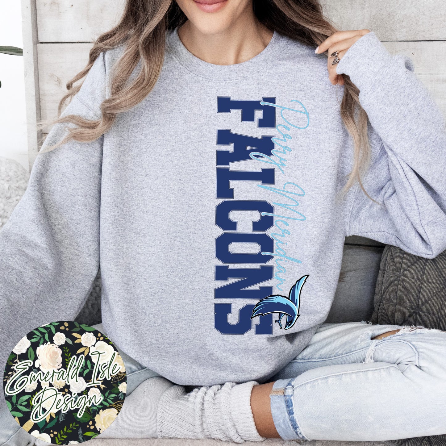 Perry Meridian OVERSIZED Vertical Varsity Design Crewneck Sweatshirt