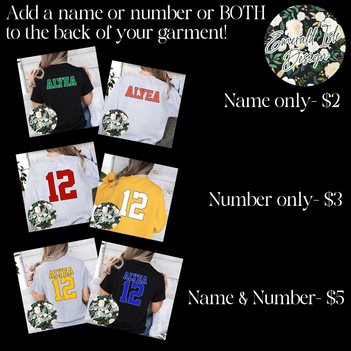 Customize the Back of Your Garment!!