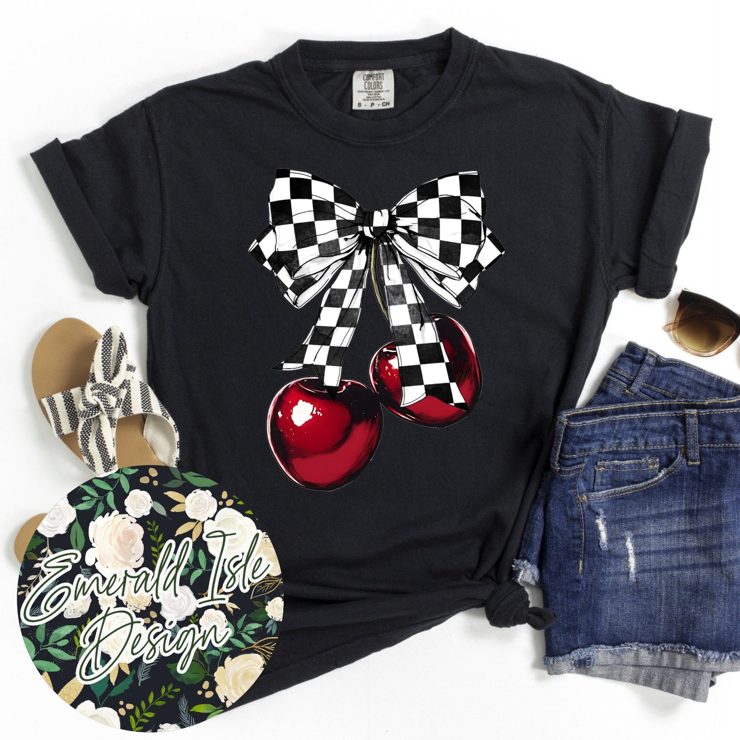 Checkered Bow Cherries Design