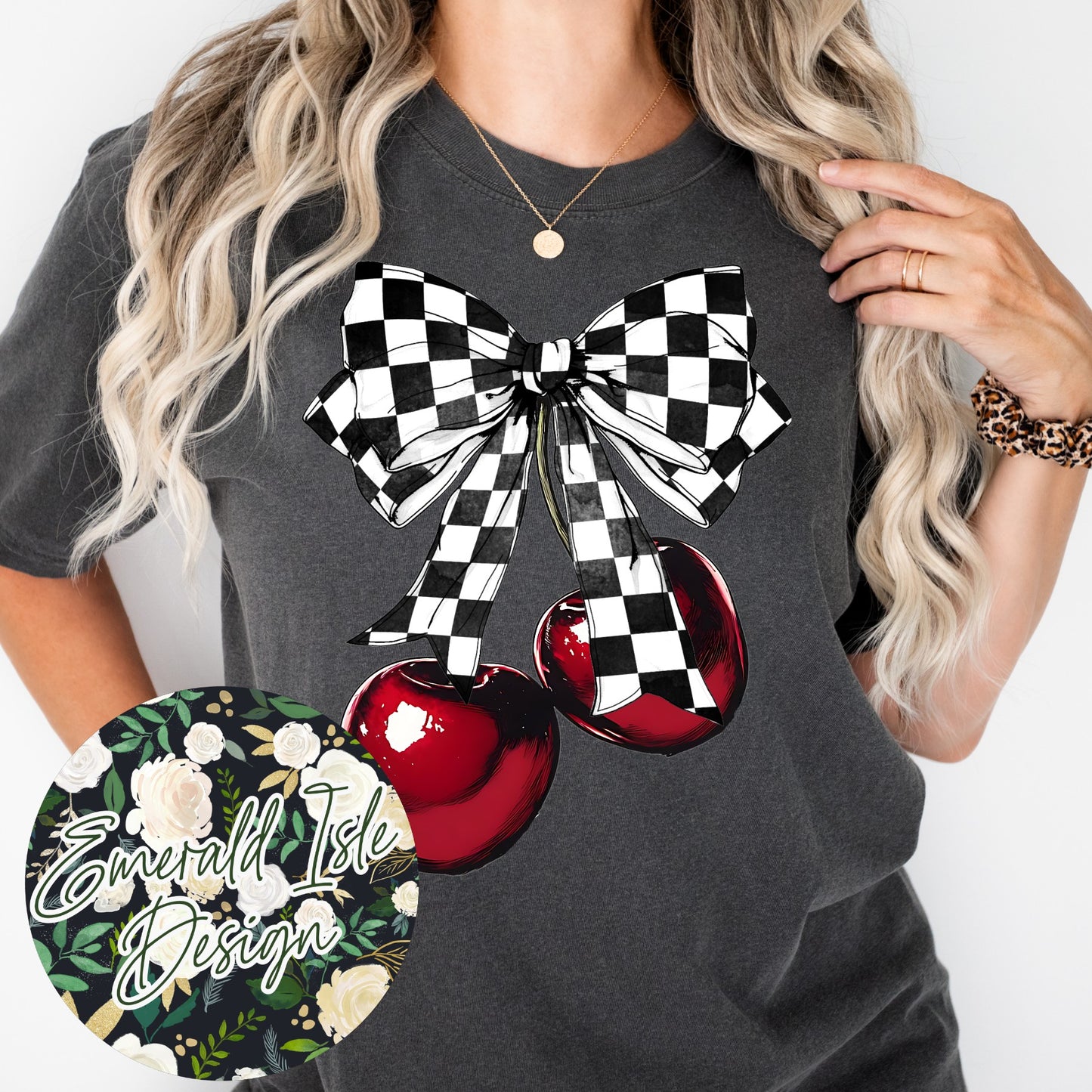 Checkered Bow Cherries Design