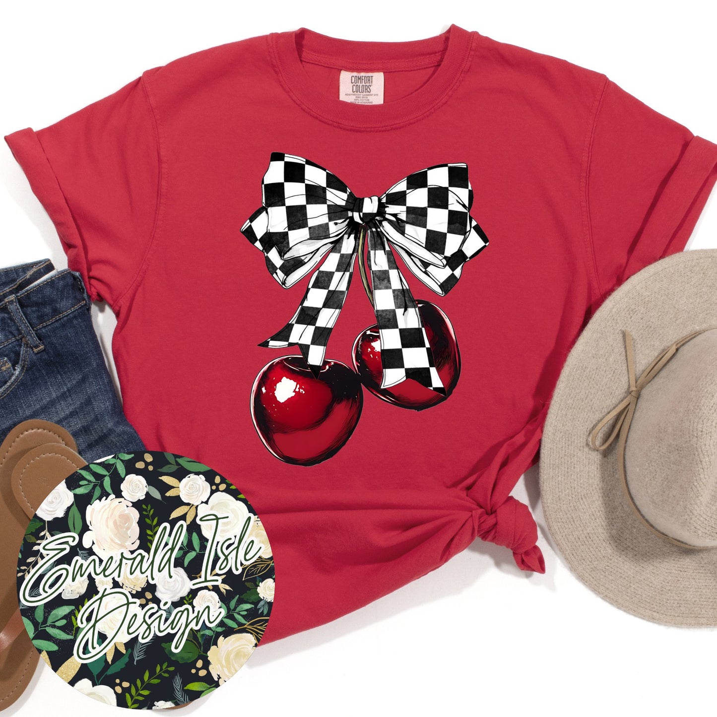 Checkered Bow Cherries Design