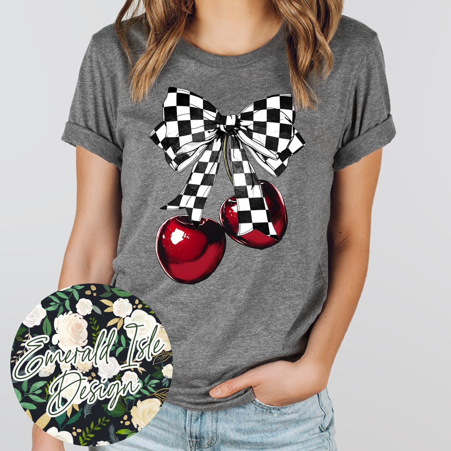 Checkered Bow Cherries Design