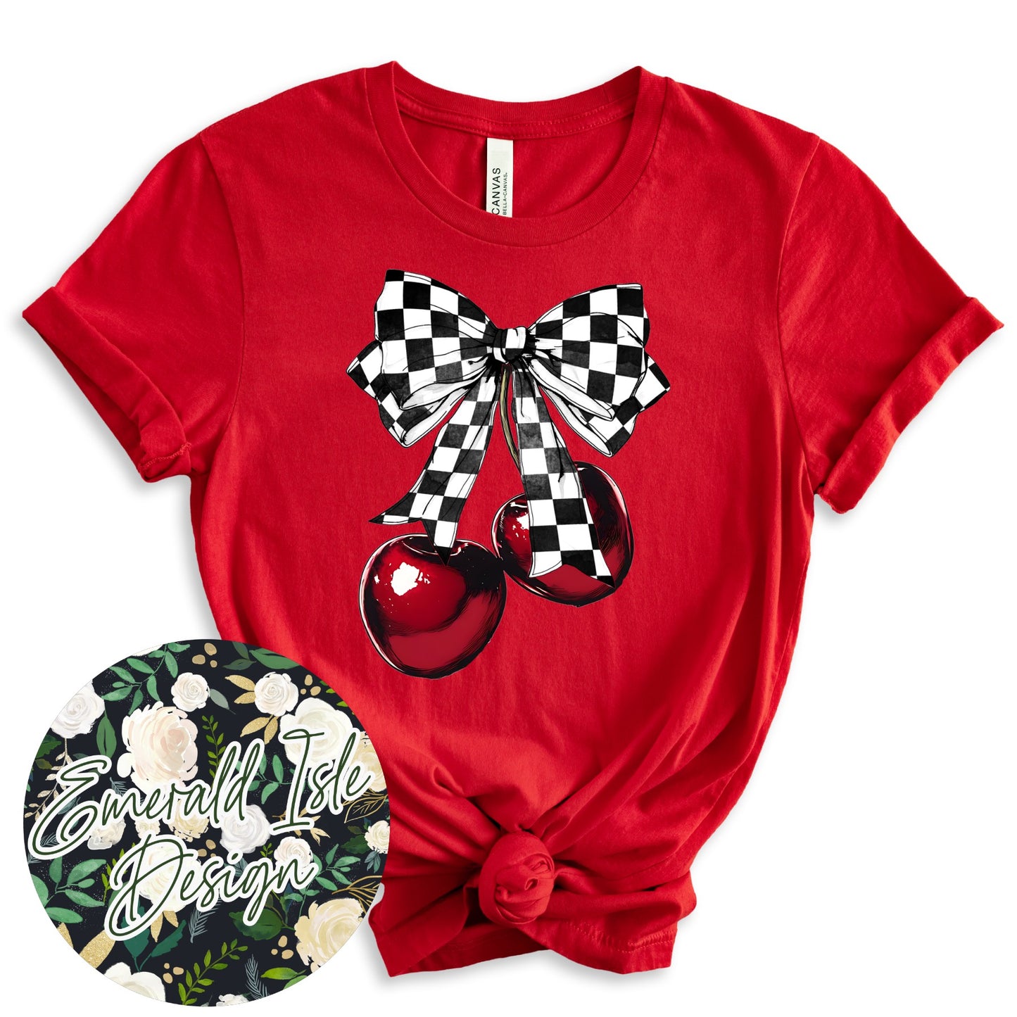 Checkered Bow Cherries Design