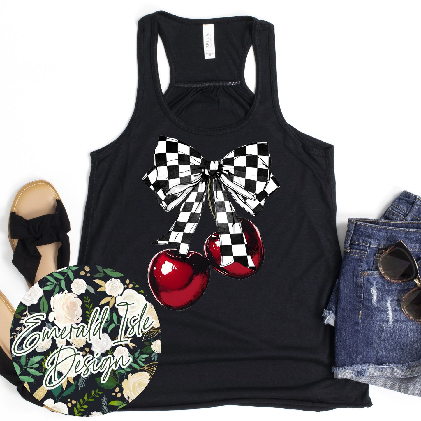 Checkered Bow Cherries Design