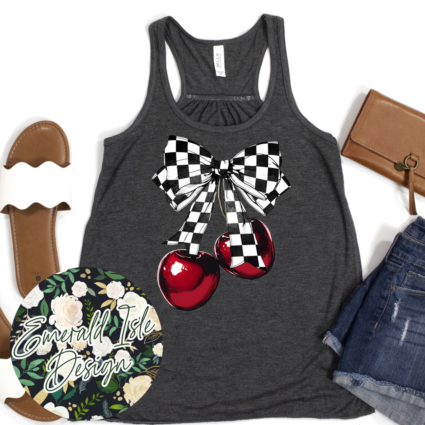 Checkered Bow Cherries Design