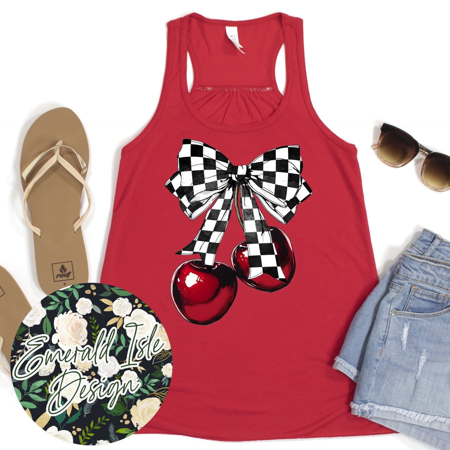 Checkered Bow Cherries Design