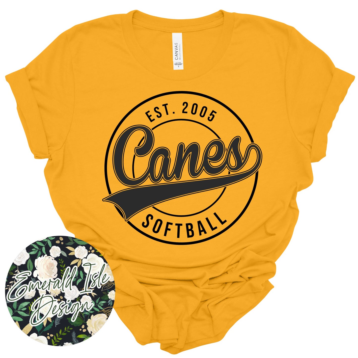 Canes Softball Metallic Puff Circle Design