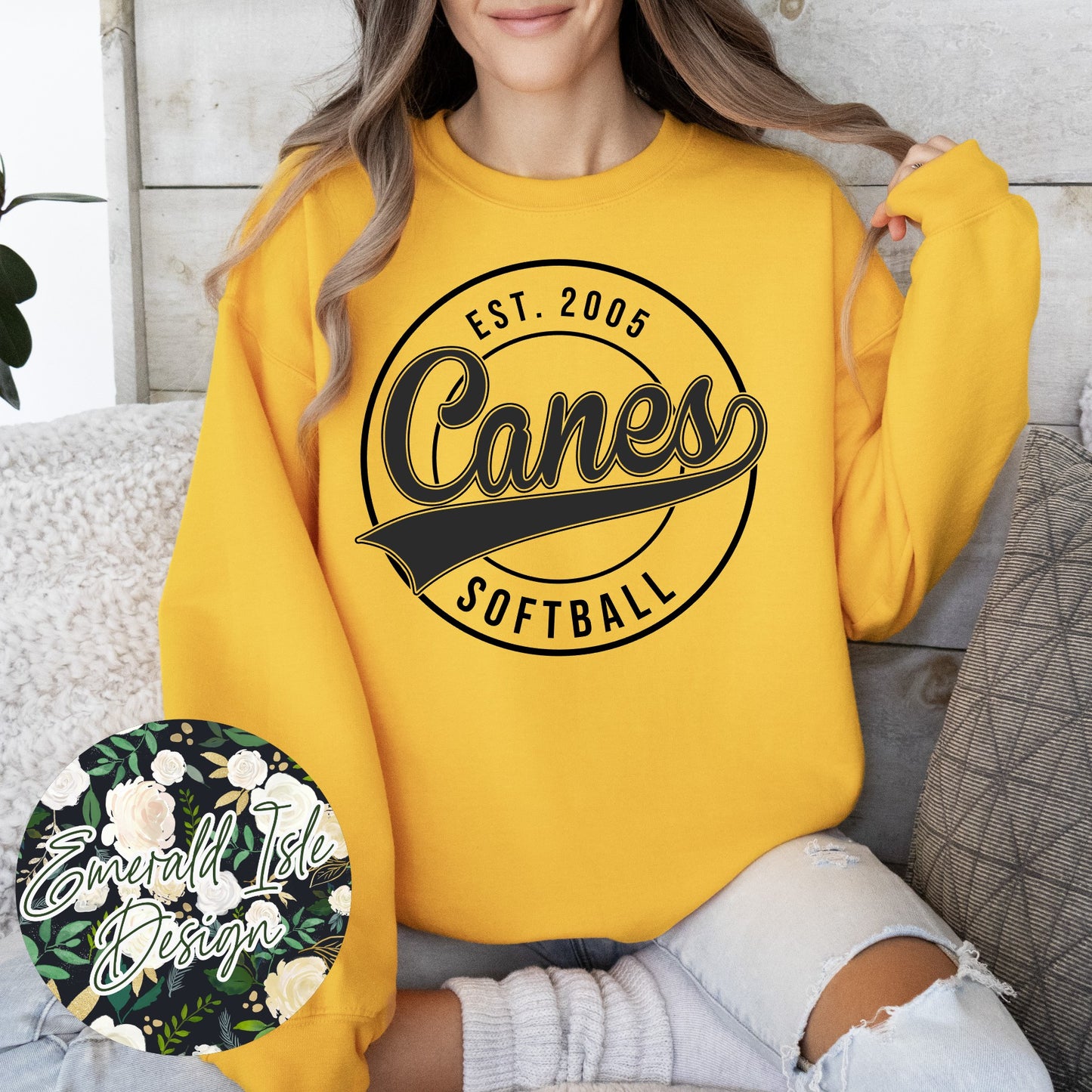 Canes Softball Metallic Puff Circle Design