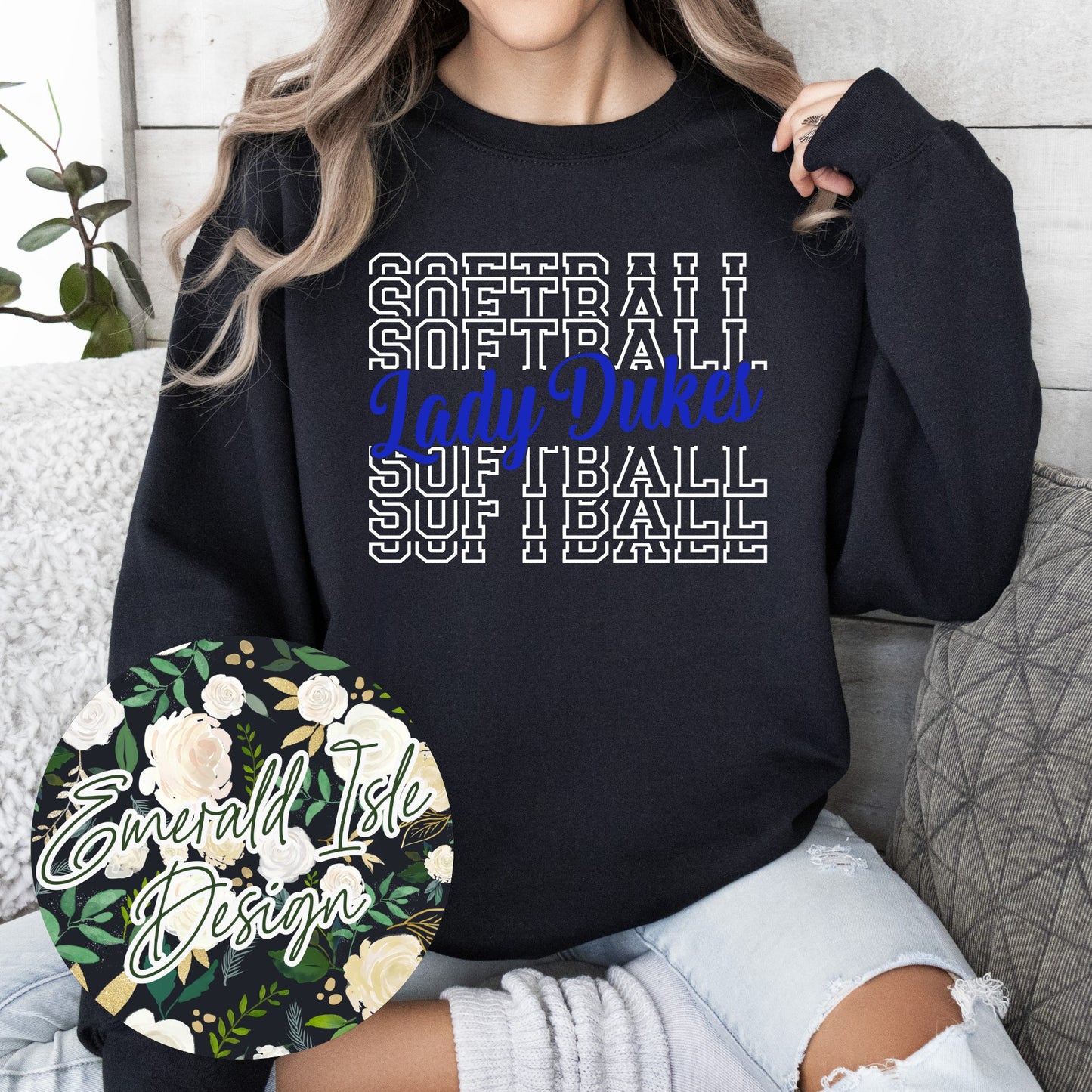 Lady Dukes Softball Repeat Metallic Puff Design