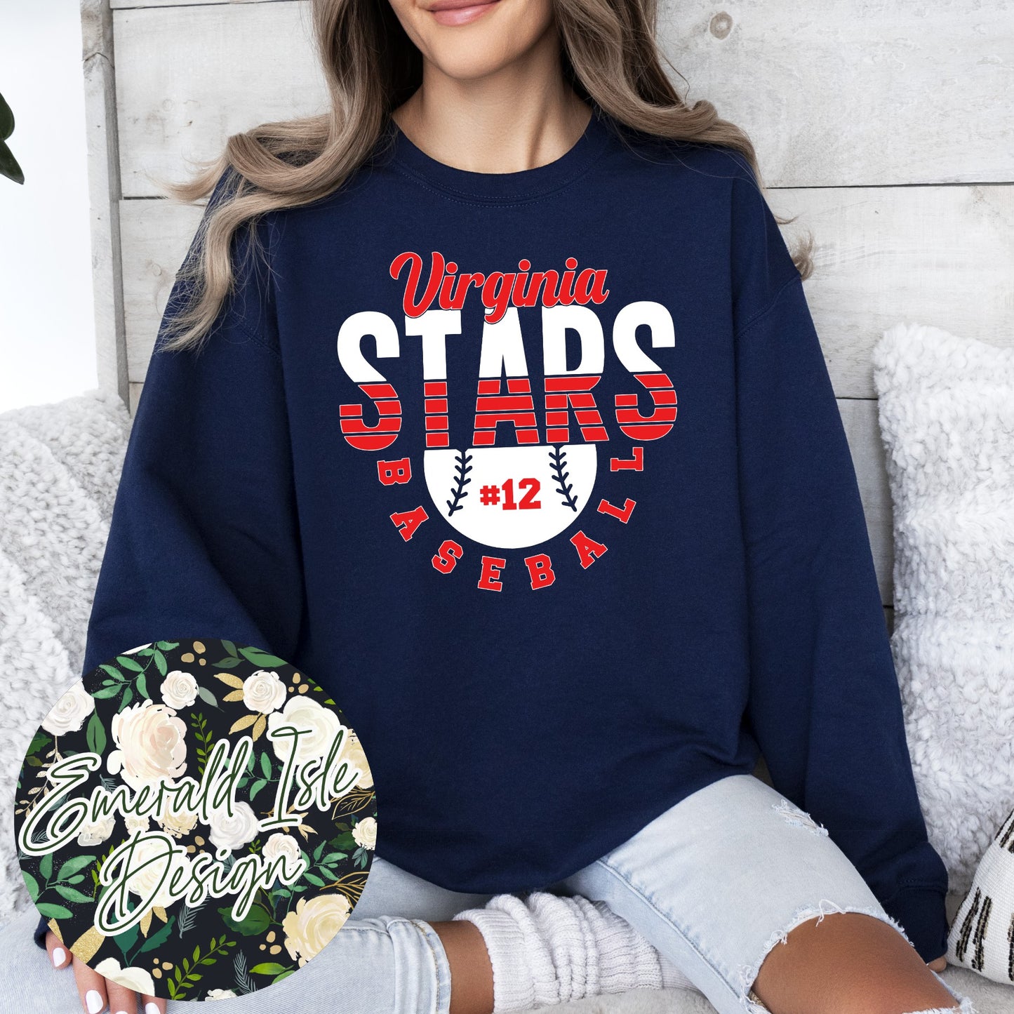 Virginia Stars Spliced Baseball Design with CUSTOM NUMBER