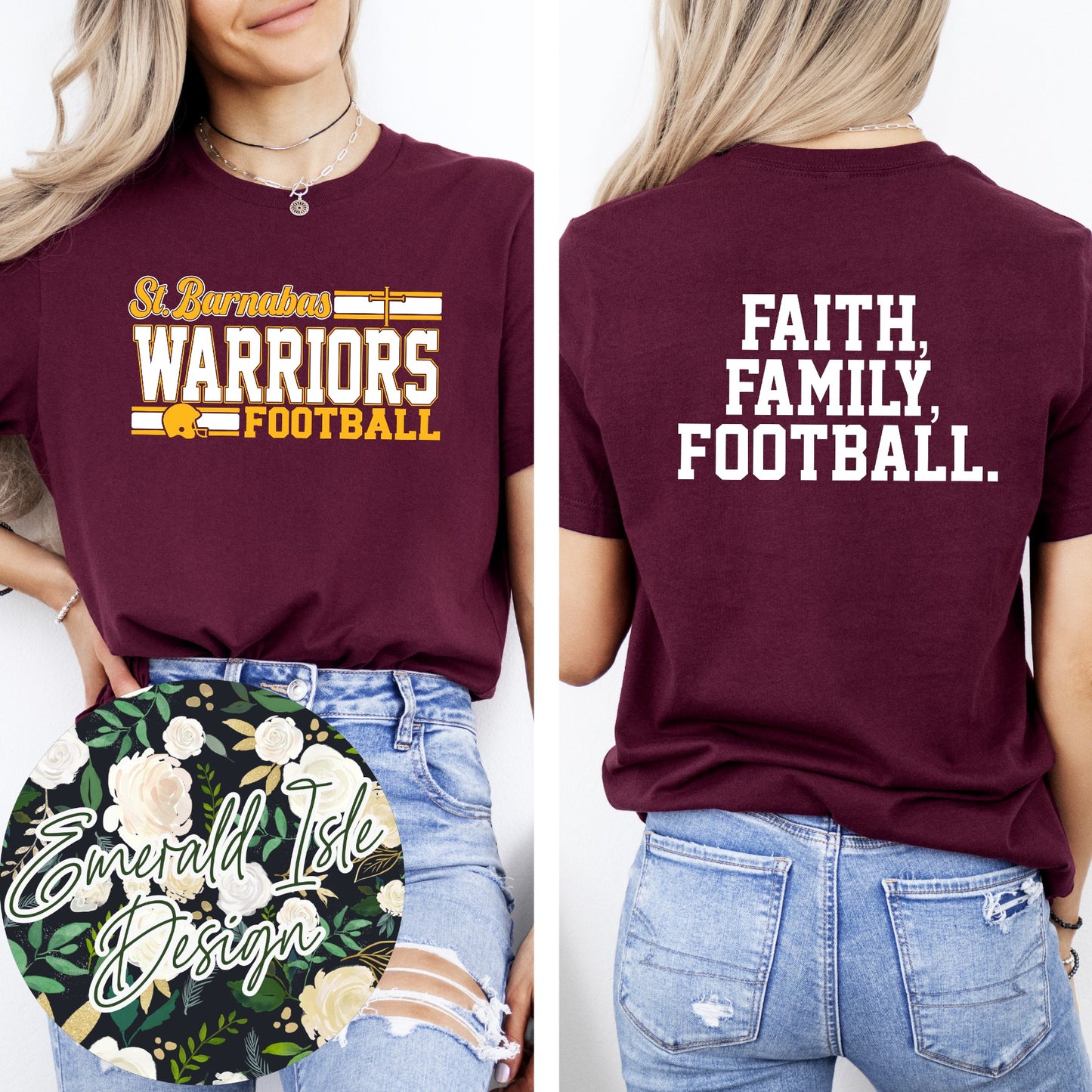 St.Barnabas Warriors Football with Faith, Family, Football. Back