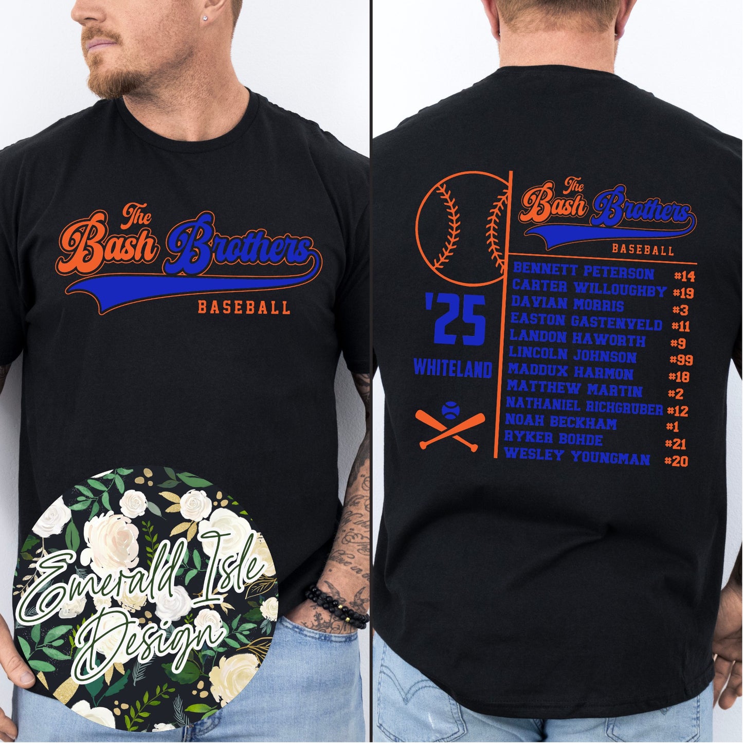 The Bash Brothers Baseball FLAT Design with Custom Roster Back