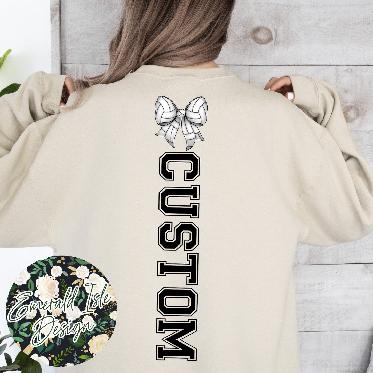 Volleyball Mom Bow with CUSTOM OVERSIZED BACK Design Crewneck Sweatshirt
