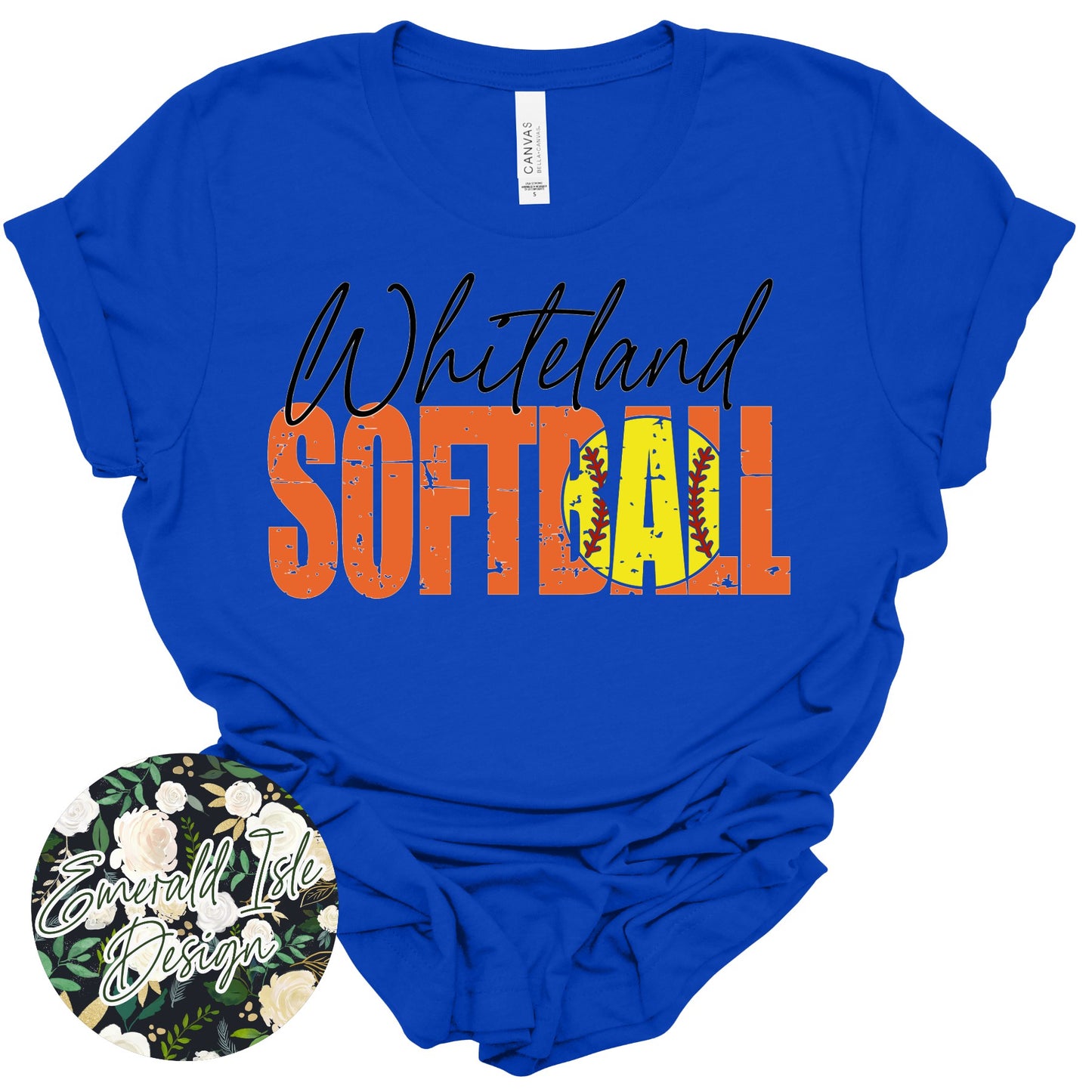 Whiteland Distressed Softball Design