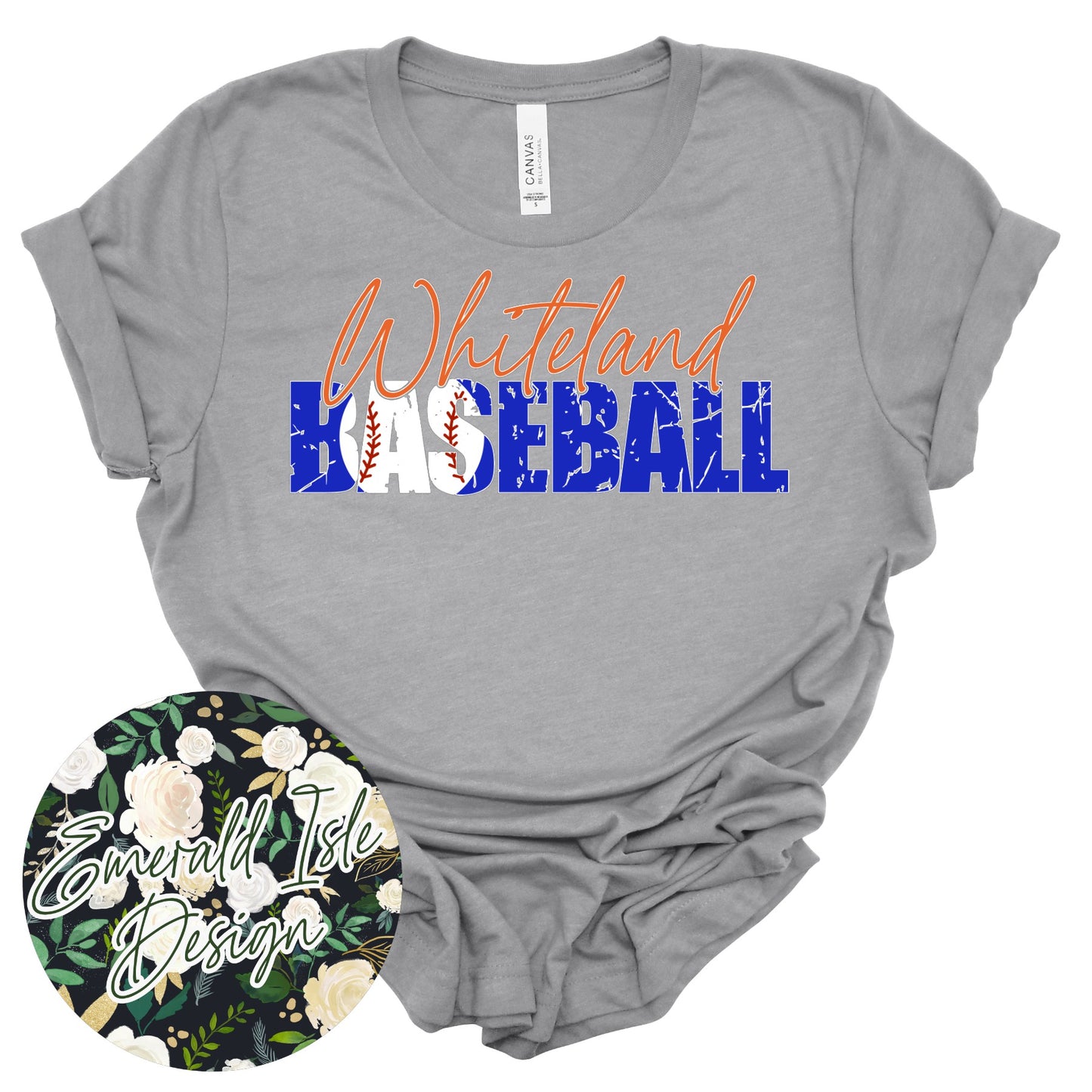 Whiteland Distressed Baseball Design