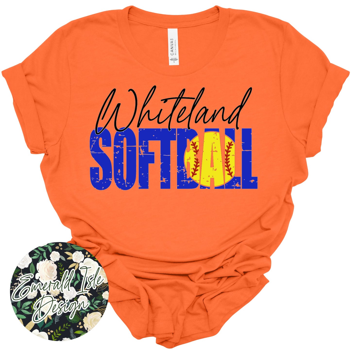 Whiteland Distressed Softball Design