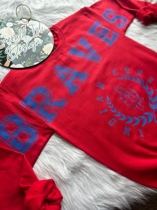 Indian Creek Braves Oversized Horizontal Design on Crewneck Sweatshirt
