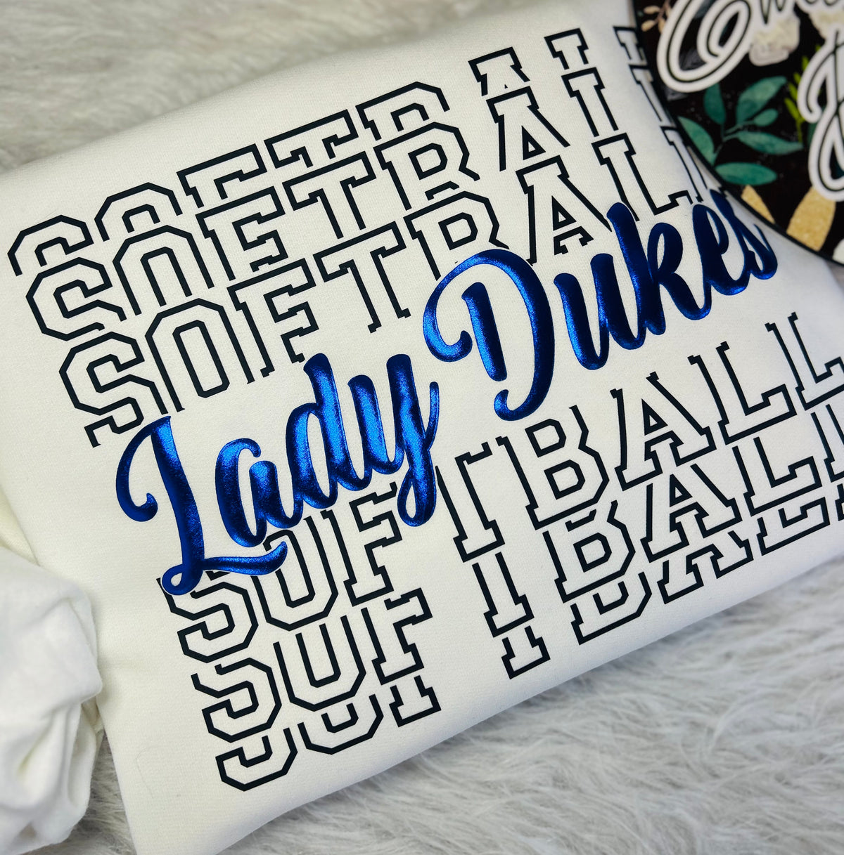 Lady Dukes Softball Repeat Metallic Puff Design