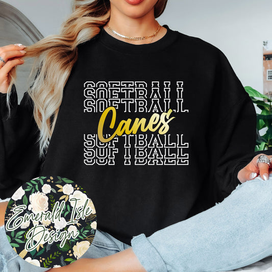 Canes **Softball** Repeat Metallic Puff or Glitter Design