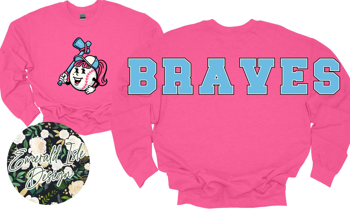 Braves Softball Oversized Letters Design on Crewneck Sweatshirt
