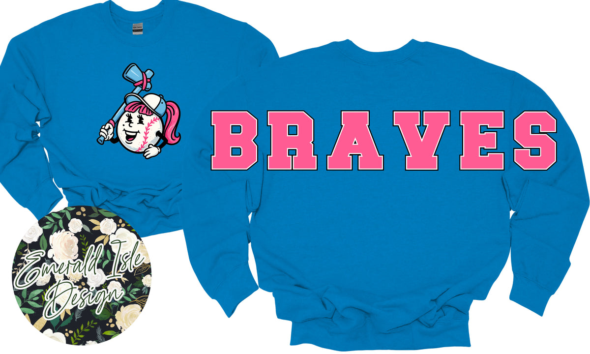Braves Softball Oversized Letters Design on Crewneck Sweatshirt