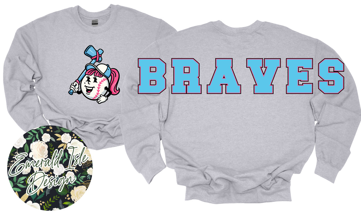 Braves Softball Oversized Letters Design on Crewneck Sweatshirt